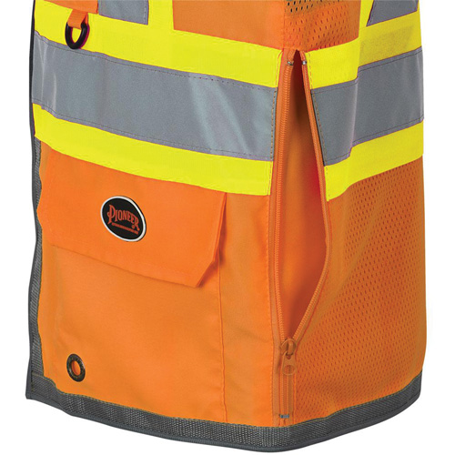 Pioneer Mesh Back Zip Front Surveyor Safety Vest, High Visibility Orange, Small, Polyester Haskins Industrial Inc.