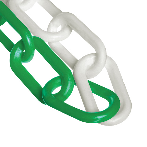Chaîne de barri&egrave;re en plastique &agrave; deux couleurs, Vert/Blanc, Maillon de 2", 500' de long Haskins Industrial Inc.