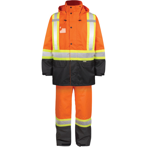 Ensemble de pluie haute visibilit&eacute; en tissu 150 deniers, Polyester, T-Grand, Orange haute visibilit&eacute; Haskins Industrial Inc.