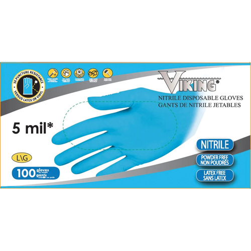 34600 Disposable Gloves, Large, Nitrile, 5-mil, Powder-Free, Blue Haskins Industrial Inc.