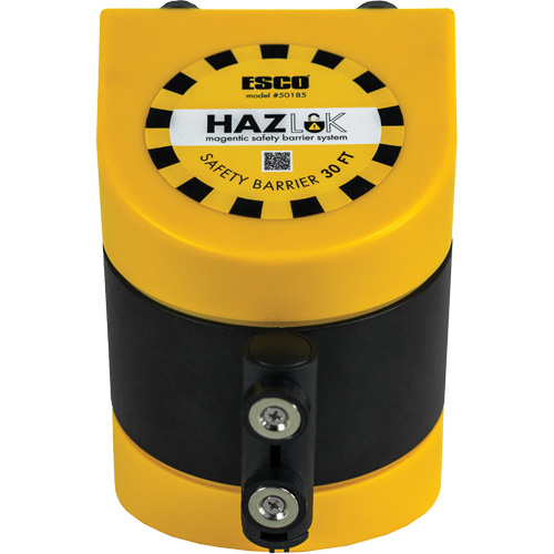 Syst&egrave;me de barri&egrave;re de s&eacute;curit&eacute; HAZLOK, Plastique, Fixation magn&eacute;tique, 30', Ruban Noir et jaune Haskins Industrial Inc.