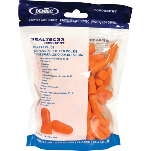 Bouchons d'oreilles jetables en mousse orange SEALTEC33, Vrac - Sac en poly Haskins Industrial Inc.
