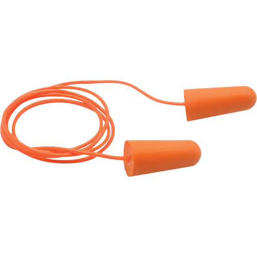 Bouchons d'oreilles coniques jetables en mousse de PU orange SEALTEC33, Avec cordon, Vrac - Boîte, 33 dB NRR, Taille unique Haskins Industrial Inc.