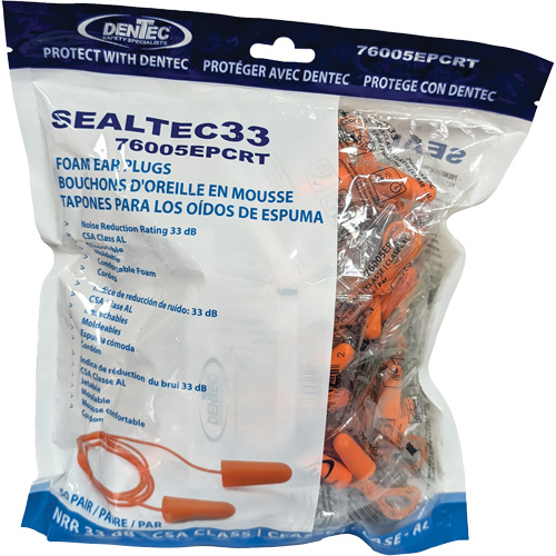 SEALTEC33 Orange Tapered PU Foam Disposable Earplugs, Bulk - Polybag, Corded Haskins Industrial Inc.