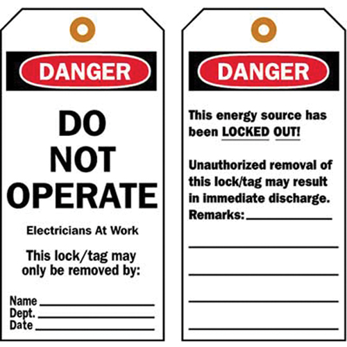 Lockout Tags, Plastic, 3" W x 5-1/2" H, English Haskins Industrial Inc.
