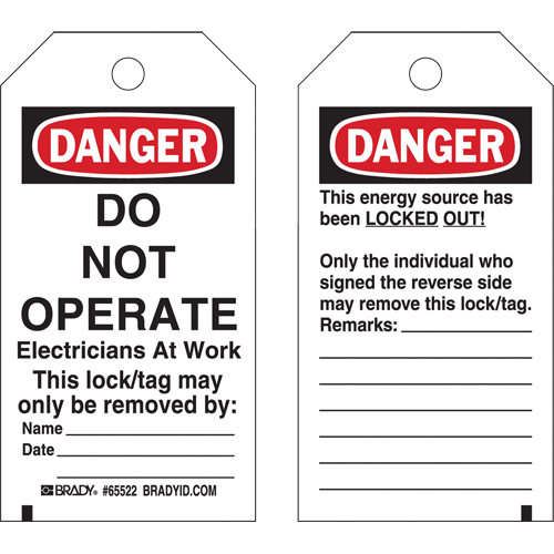 Lockout Tags, Plastic, 3" W x 5-1/2" H, English Haskins Industrial Inc.