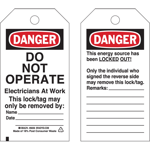 Lockout Tags, Plastic, 3" W x 5-3/4" H, English Haskins Industrial Inc.