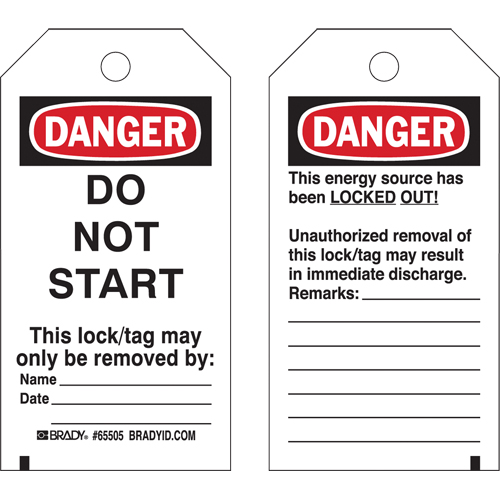 Lockout Tags, Plastic, 3" W x 5-1/2" H, English Haskins Industrial Inc.