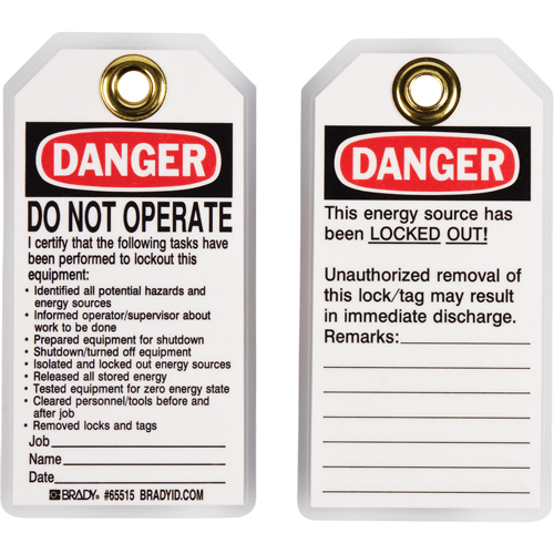 Lockout Tags, Plastic, 3" W x 5-1/2" H, English Haskins Industrial Inc.