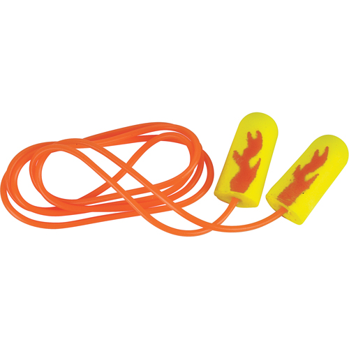 Bouchons d'oreilles &eacute;clat n&eacute;on jaune E-A-Rsoft, Vrac - Sac en poly, Avec cordon Haskins Industrial Inc.