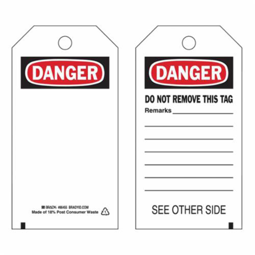 Self-Laminating Safety Tags, Polyester, 3" W x 5-3/4" H, English Haskins Industrial Inc.