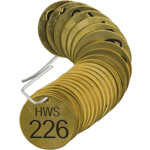 &eacute;tiquettes num&eacute;rot&eacute;es pour vannes HWS, # 226-250, Laiton, 1,5" dia. Haskins Industrial Inc.