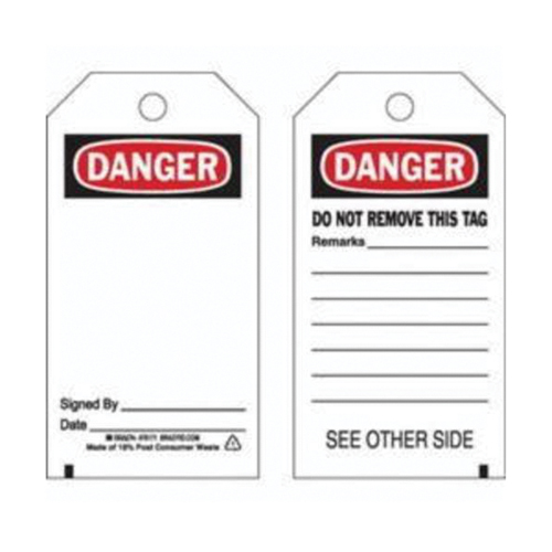 Accident Prevention Tags, Polyester, 3" W x 5-3/4" H, English Haskins Industrial Inc.