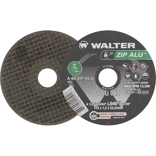 Zip Alu Cut-Off Wheel, 4-1/2" x 3/64", 7/8" Arbor, Type 1, Aluminum Oxide, 13300 RPM Haskins Industrial Inc.