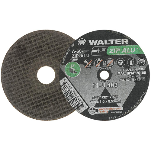 ZIP ALU Cutting Wheel, 4" x 1/32", 3/8" Arbor, Type 1, Aluminum Oxide, 19100 RPM Haskins Industrial Inc.