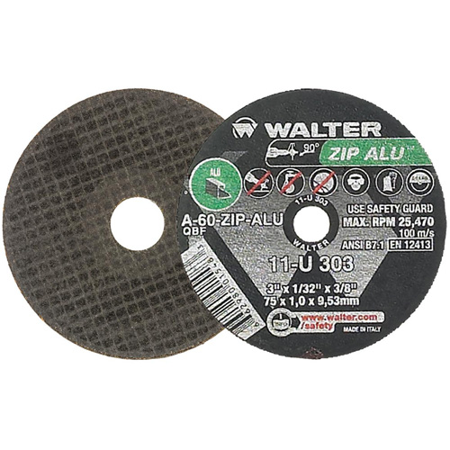 ZIP ALU Cutting Wheel, 3" x 1/32", 3/8" Arbor, Type 1, Aluminum Oxide, 25470 RPM Haskins Industrial Inc.