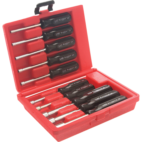 Drilled Shaft Nut Driver Set With Red Plastic Case, 10 Pcs., Metric Haskins Industrial Inc.