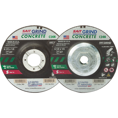 C24N Concrete Grinding Wheel, 5" x 1/4", 7/8" Arbor, Type 27 Haskins Industrial Inc.