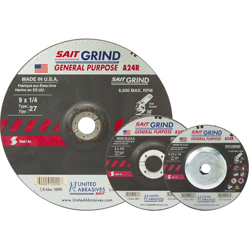 A24R Long Life Grinding Wheel, 4-1/2" x 1/4", 7/8" Arbor, Aluminum Oxide, Type 27 Haskins Industrial Inc.