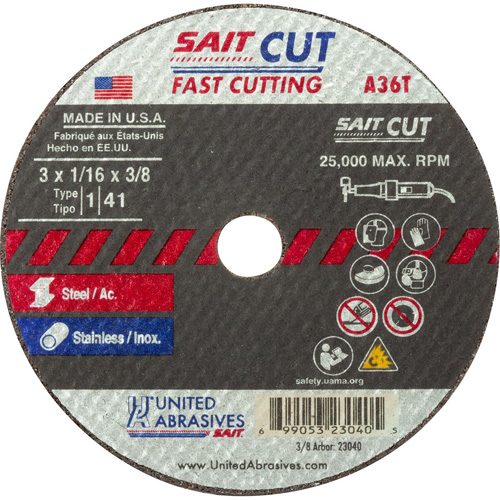 Cut-Off Wheel (A36T), 13" x 1/16", 3/8" Arbor, Type 27, Aluminum Oxide, 25000 RPM Haskins Industrial Inc.