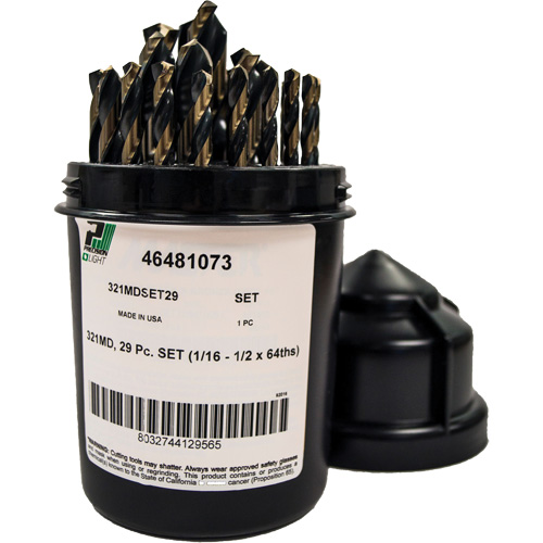 Foret pour m&eacute;canicien s&eacute;rie courte 135° - 1/16" &agrave; 1/2" par 1/64", 29 morceaux, Acier rapide Haskins Industrial Inc.