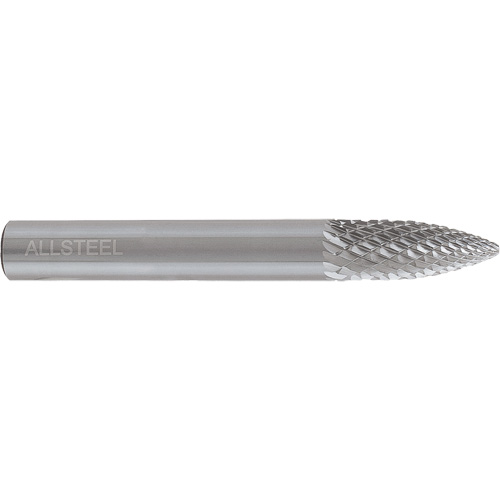 AllSteel Tapered Shape Carbide Burr, SG-5, 1/2" Dia., 1/4" Shank, 1" Depth of Cut Haskins Industrial Inc.