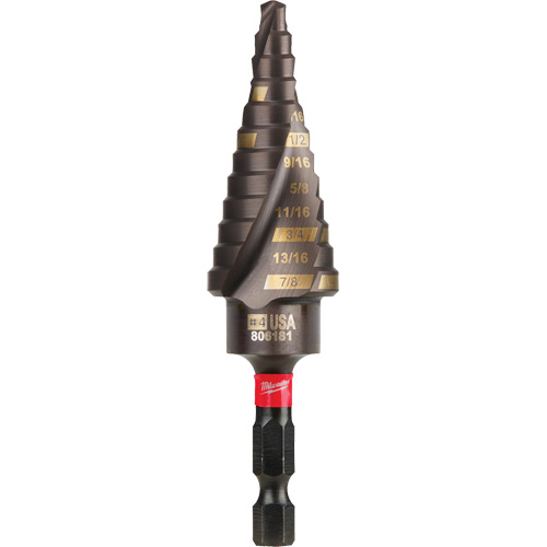 #4 Shockwave Impact Duty Step Drill Bit, 3/16" - 7/8" , 1/16" Increments, Titanium Haskins Industrial Inc.