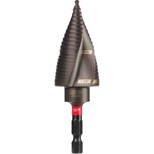 #9 Shockwave Impact Duty Step Drill Bit, 7/8" - 1-1/8" , 1/4" Increments, Titanium Haskins Industrial Inc.