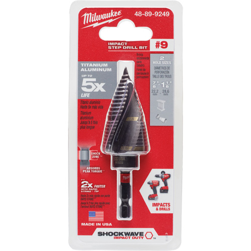 #9 Shockwave Impact Duty Step Drill Bit, 7/8" - 1-1/8" , 1/4" Increments, Titanium Haskins Industrial Inc.