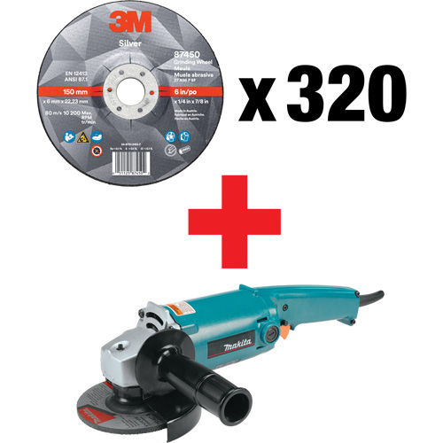 Silver Grinding Wheel & Angle Grinder Kit, 5" x 1/4", 7/8" Arbor, Ceramic, Type 27 Haskins Industrial Inc.
