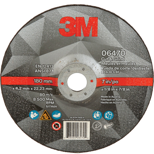 Cut & Grind Wheel, 7" x 1/8", 7/8" Arbor, Type 27, Ceramic Haskins Industrial Inc.
