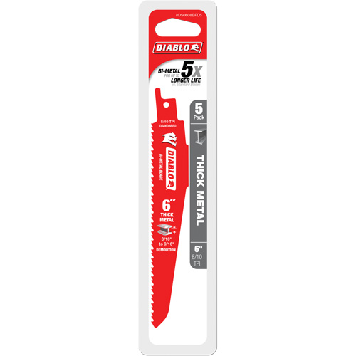 Reciprocating Blade for Thick Metal/Demolition, Bi-Metal, 8-10 TPI, 6" L Haskins Industrial Inc.