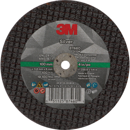 Silver Cut-Off Wheel, 4" x 0.04", 1/4"-28 Arbor, Type 1, Ceramic, 19100 RPM Haskins Industrial Inc.