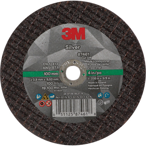 Silver Cut-Off Wheel, 4" x 0.04", 3/8"-24 Arbor, Type 1, Ceramic, 19100 RPM Haskins Industrial Inc.