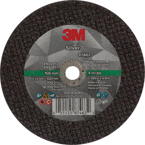 Silver Cut-Off Wheel, 4" x 0.05", 3/8"-24 Arbor, Type 1, Ceramic, 19100 RPM Haskins Industrial Inc.