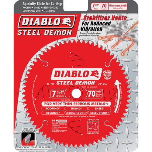 Steel Demon Cutting Saw Blade, 7-1/4", 70 Teeth, Metal Use Haskins Industrial Inc.