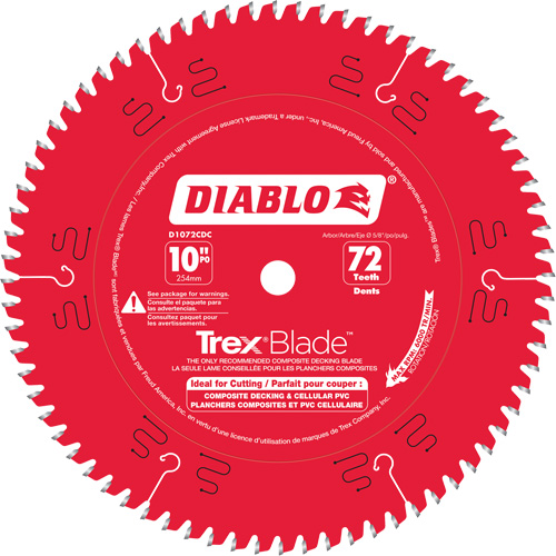 Trex&reg; Blade Cutting Saw Blade, 10", 72 Teeth, Plastic/Composite Decking Use Haskins Industrial Inc.