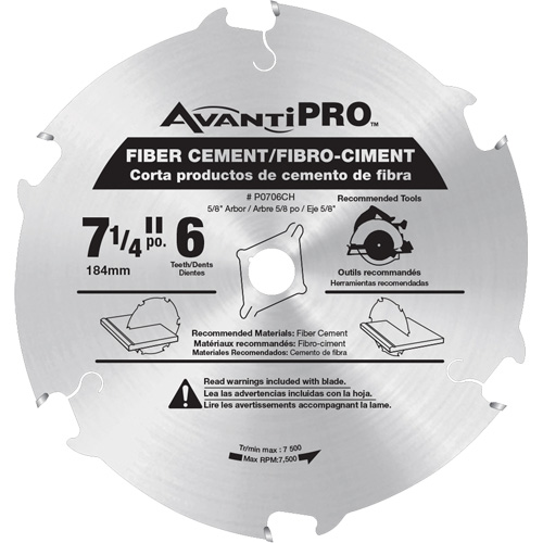 AvantiPro Cutting Saw Blade, 7-1/4", 6 Teeth, Fibre Cement Use Haskins Industrial Inc.