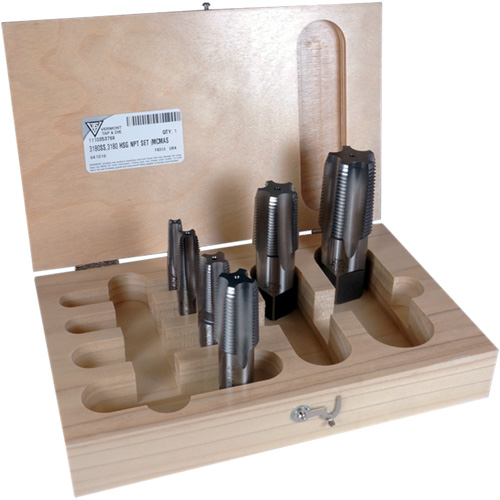 6-Piece 3180 1/8" - 1" NPT Tapered Pipe Tap Set, Straight, High Speed Steel Haskins Industrial Inc.