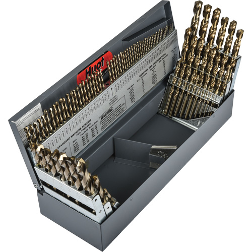 Jeu de forets s&eacute;rie courte combin&eacute;s robustes, 114 morceaux, Acier rapide au cobalt Haskins Industrial Inc.