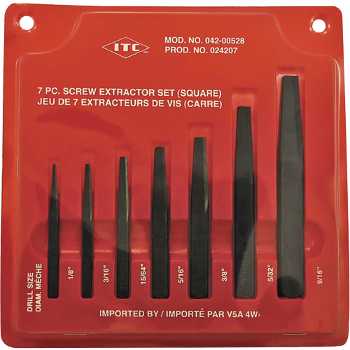 ISE-7 Ensemble d'extracteurs de vis carr&eacute;es 7 pi&egrave;ces, Pour vis de 1/8" - 9/16" Haskins Industrial Inc.