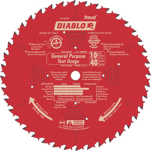 Saw Blades - General Purpose, 10", 40 Teeth, Wood Use Haskins Industrial Inc.