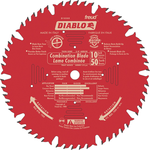 Contractor Saw Blades - Combination Saw Blades, 10", 50 Teeth, Wood Use Haskins Industrial Inc.