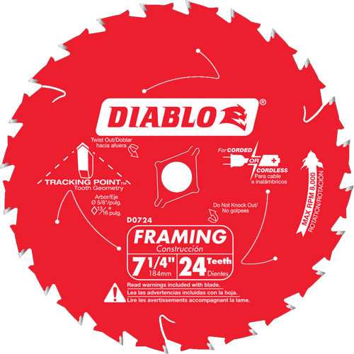 Framing Saw Blade, 7-1/4", 24 Teeth, Wood Use Haskins Industrial Inc.