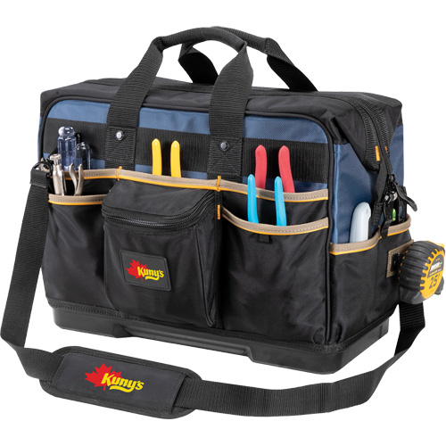 Sac &agrave; outils ferm&eacute; pour entrepreneurs &agrave; base moul&eacute;e, Polyester balistique, 29 pochettes, Noir/Bleu Haskins Industrial Inc.