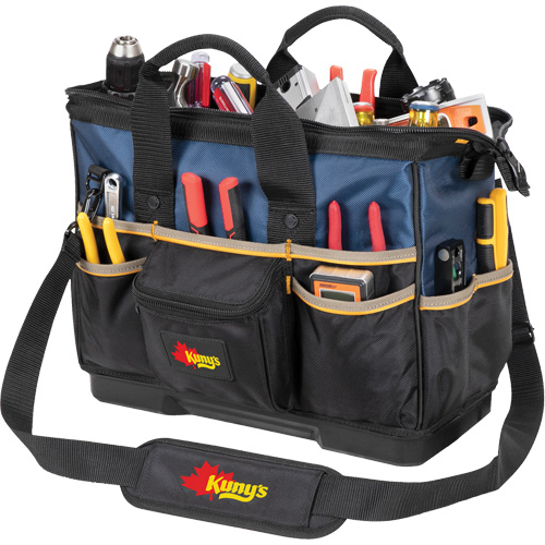 Molded Base Big-Mouth Tote Tool Bag, Ballistic Polyester, 23 Pockets, Black/Blue Haskins Industrial Inc.