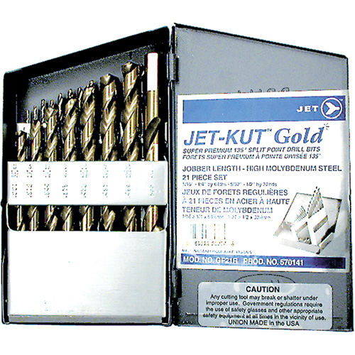 Jeu de forets de premi&egrave;re qualit&eacute; GF21R Jet-Kut GOLD, 21 morceaux, Acier Haskins Industrial Inc.