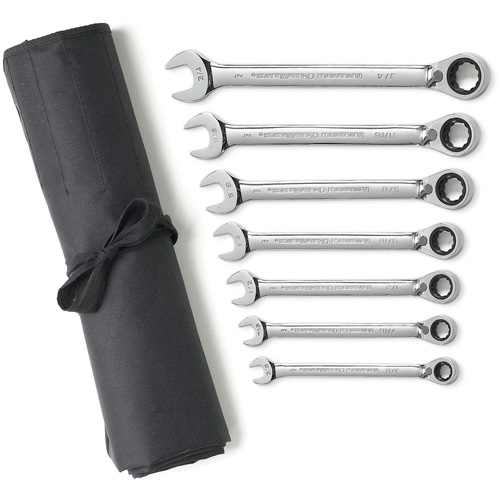 72-Tooth 12 Point Reversible Ratcheting SAE Wrench Set with Tool Roll, Combination, 7 Pieces, Imperial Haskins Industrial Inc.
