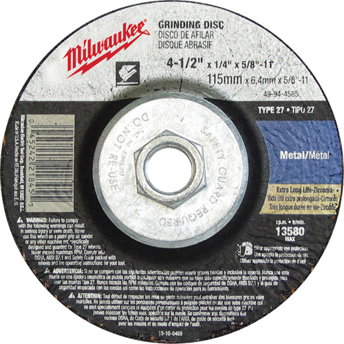 Grinding Wheel, 4-1/2" x 1/8", 5/8"-11 Arbor, Aluminum Oxide, Type 27 Haskins Industrial Inc.