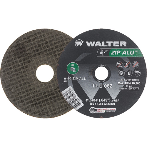 Zip Alu Cut-Off Wheel, 6" x 3/64", 7/8" Arbor, Type 1, Aluminum Oxide, 10200 RPM Haskins Industrial Inc.